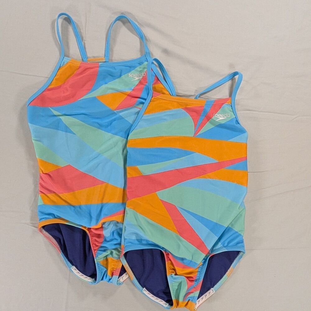Speedo Girls One Piece Swimsuit Set Size Small & Medium Multicolor Geometric